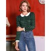 INSPIRE CHIC Women's Peter Pan Collar Contrast Puff Sleeve Plaid Blouse - 3 of 4