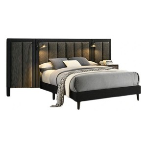 Royal Hampton Queen Size Bed, Dark Brown Wood Frame, Upholstered Headboard - 1 of 1