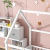Streamdale Full Size Floor Wooden Bed with House Roof Frame, Fence Guardrails, White - 4 of 4