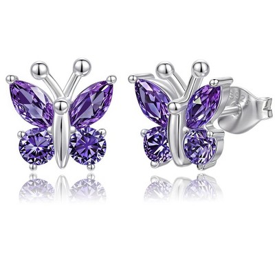 Molenia Birthstone Butterfly Earrings for Women：925 Sterling Silver Stud Dainty Cute Gifts for Girls Daughter Friend Birthday Graduation Christmas