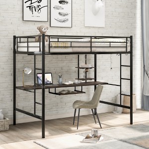 Full Size Loft Bed with Desk and Shelf for Bedroom - 1 of 4