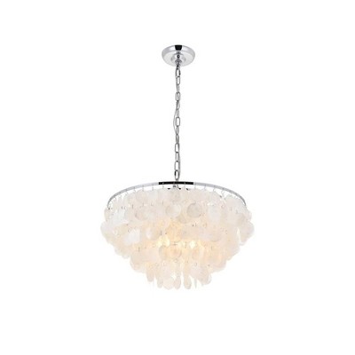 Selene Chrome 4-Light Pendant with Off-White Shell Tiers