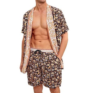 Men's Lightweight Beach Sets Robe with Shorts 2 Piece Floral Hawaiian Short Sleeve Cardigan and Beach Shorts Sets - 1 of 4