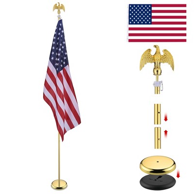 Yescom 8FT Sectional Indoor Flag Pole Kit Eagle Topper Aluminum Gold Pole & 3x5Ft US Flag with  Base Stand Office Hall