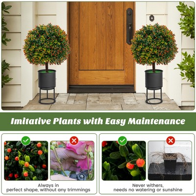 22'' Artificial Boxwood Topiary Ball Tree with Orange Fruits in Cement Pot