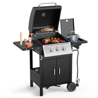 R.W.FLAME 3-Burner Propane Gas Grill with Side burner, 31000 BTU BBQ Grill for Barbecue Cooking with Top Cover Lid