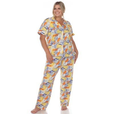 Plus Size White Tropical Floral Print Pajama Set 3XL