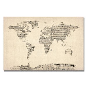 22" x 32" Old Sheet Music World Map by Michael Tompsett - Trademark Fine Art: Gallery Wrapped Canvas Art - 1 of 4
