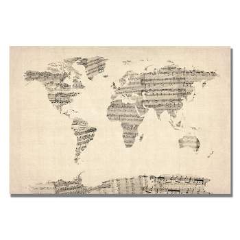 22" x 32" Old Sheet Music World Map by Michael Tompsett - Trademark Fine Art