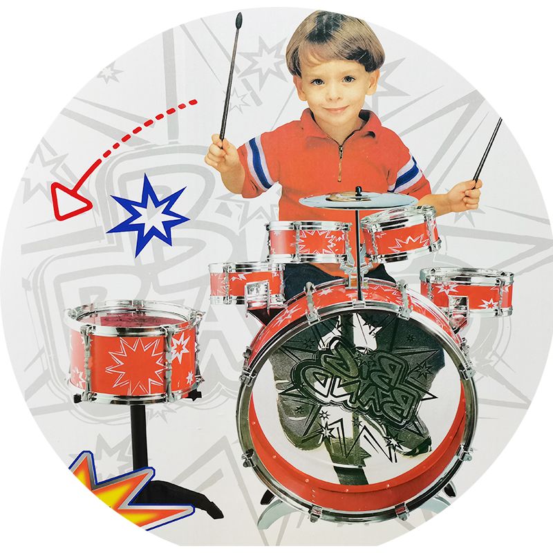 SKONYON 11 Piece Kids Drum Set Bass Tom Drums Snare Cymbal Stool Drumsticks Red, 2 of 9