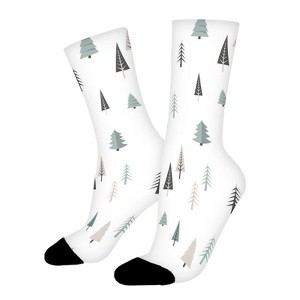Blue Black And White Xmas Tree Women Printed Crew Socks Funny Funky Socks Soft Polyester Novelty Gifts for Artists Men - 1 of 1