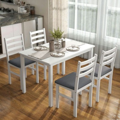 Resenkos 5-Piece Compact Farmhouse Dining Set with Table and 4 Padded Chairs, White