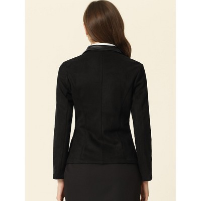 INSPIRE CHIC Women's Lapel Collar Button Front Long Sleeve Faux Suede Blazer X-Large Black — фото 3