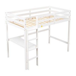 NicBex Full/Queen Size Wood Loft Bed with Built-in Desk,Safety Guardrails and Ladder for Kids Teens Adults - 1 of 4