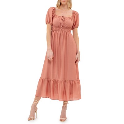 August Sky Women's U-neck Front Self Tie Midi Dress