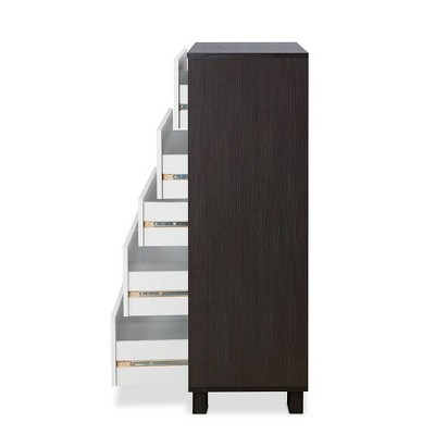 Eloy Industrial Vertical Storage Chest with Soft Close Drawers, White & Espresso
