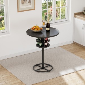 VECELO 3-Piece Bar Table Set Round Counter Height Table and Chair with Wine Rack Brown/Black - 1 of 4