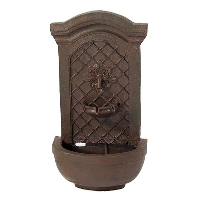 Sunnydaze 31"H Solar-Powered Polystone Rosette Leaf Outdoor Wall-Mount Fountain, Iron Finish