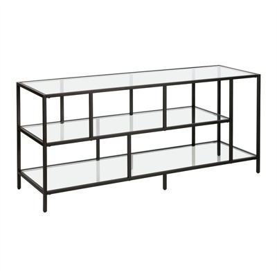 Wylan Streamlined 55'' Black Metal TV Stand with Glass Shelves