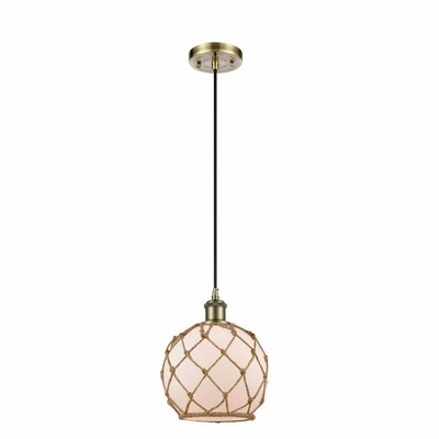 Farmhouse Rope - 1 Light Cord Hung Mini Pendant In Industrial Style-10 Inches Tall and 8 Inches Wide