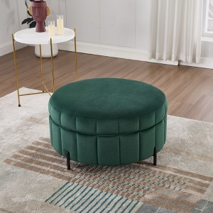 Grungis Velvet Round Storage Benches with Reversible Lid and Metal Leg,Upholstered Storage Ottoman,Storage Ottoman Bench for Living Room,Bedroom - 1 of 4