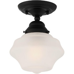 Regency Hill Vintage Rustic Farmhouse Ceiling Light Semi Flush Mount Fixture 7" Wide Gloss Black White Frosted Glass for Bedroom Kitchen Living Room - 1 of 4