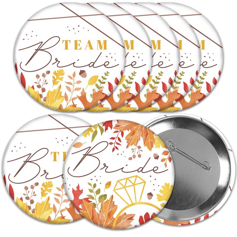 Big Dot of Happiness Fall Foliage Bride - 3 inch Autumn Leaves Bridal Shower and Wedding Party Badge - Pinback Buttons - Set of 8, 1 of 9