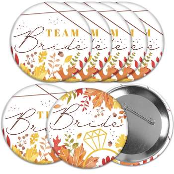 Big Dot of Happiness Fall Foliage Bride - 3 inch Autumn Leaves Bridal Shower and Wedding Party Badge - Pinback Buttons - Set of 8