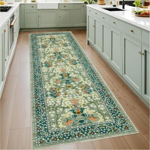 TackView Washable Kitchen Runner Rug, Floral 2x6 Rug for Hallway Non Slip Stain Resistant, Ultra-Thin Boho Soft Hallway Rug - 1 of 4