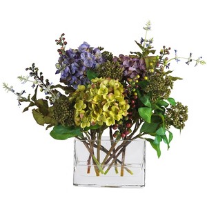 Nearly Natural Mixed Hydrangea with Rectangle Vase Artificial Flower Arrangement - 1 of 1