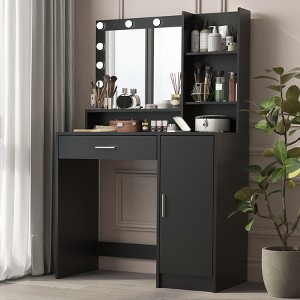 KTMBDW Vanity Desk with Mirror and Lights, Makeup Vanity Desk with Lights 3 Colors, Makeup Table Drawer and 3 Shelves for Bedroom - 1 of 4