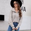 Womens Turtle Neck Cable Knit Sweater Half Zipper Trendy Cable & Rib Knit Textured Oversized Sweater Boyfriend Fit Loose Fit Winter Cozy Pullovers - 2 of 4
