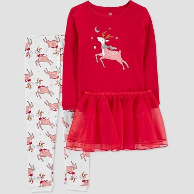 Carter's Just One You® Toddler Girls' 3pc Reindeer Tutu Pajama Set - Red
