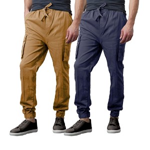 Galaxy By Harvic Men's Slim Fit Cotton Stretch Twill Cargo Joggers-2 Pack - 1 of 4