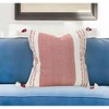 HomeRoots 20" Red and White Color Block Cotton Throw Pillow With Tassels - 2 of 3