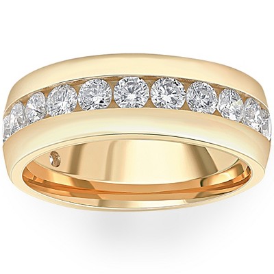 Pompeii3 1 1/2 Ct Mens Lab Created Diamond Wedding Ring Yellow Gold Anniversary Polish Band