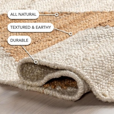Ivory and Beige Cotton Jute Runner Rug, 2' x 8'