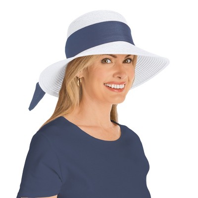 Collections Etc Ribbon Trim Wide Brim Adjustable Straw Hat