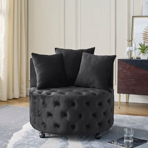 NicBex Modern Velvet Lazy Sofa Chair with Wheels and 3 Pillows, Comfy Swivel Accent Chair for Bedroom, Living Room, Black - 1 of 4