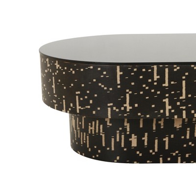 Faye Black Oval Glass and Wood Coffee Table