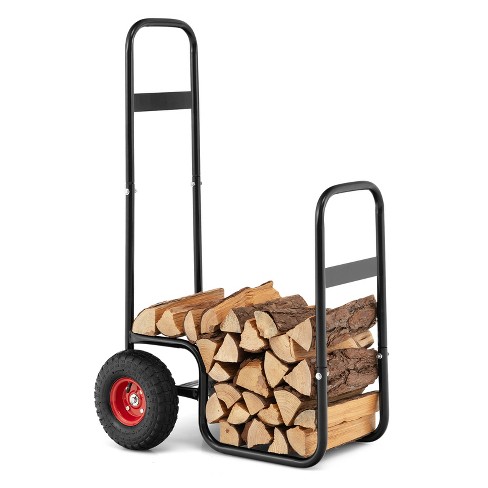 Tangkula Firewood Log Cart Carrier Firewood Cart Wood Hauler With