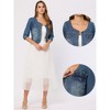 INSPIRE CHIC Women's Collarless Pockets 3/4 Sleeve Denim Jackets - 2 of 4