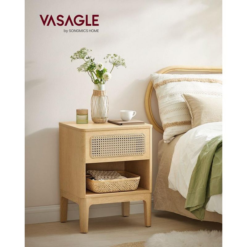 VASAGLE Rattan Nightstand, Boho Bedside Table with Drawer, Cane End Table, Modern Side Table for Bedroom, Natural, 3 of 11
