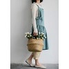 Women's Cotton Linen Cross Back Apron with Pockets - Turquoise with Waist Ties, for Gardening, Cleaning, and Cooking - 3 of 4