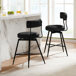 Hyleory 29 Inch PU Leather Upholstered Swivel Kitchen Bar Stool Dining Chairs for Kitchen Counter Island with Footrest Metal Legs (Set of 2) - 1 of 4