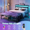 Queen size Bed Frame with Led Lights and Charging Station Frame with Headboard and Under Bed Storage Black Metal Platform Bedframe and Storage Shelf - 4 of 4