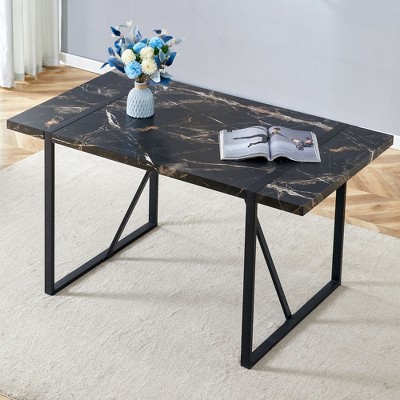 NicBex Dining Room Table for 4 Industrial 55" Long Dining Table Counter Height Table with Metal Legs and Faux Marble for Dining Rooms, Black