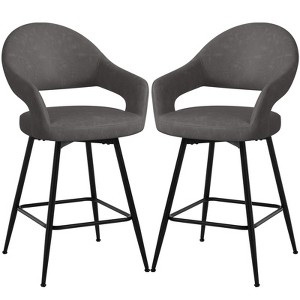 Bekrvio Swivel Counter Height Bar Stools Set of 2/4,26" Kitchen Bar Chairs w/Hollow Back,Faux Leather/Velvet Upholstered for Kitchen Island - 1 of 4