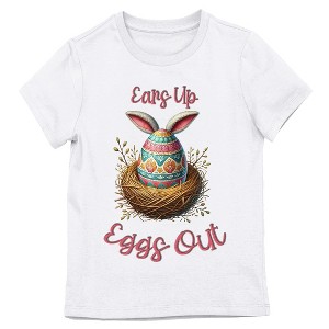 Ears Up Eggs Out Youth Girl's White Crew Neck Short Sleeve T-shirt - 1 of 2