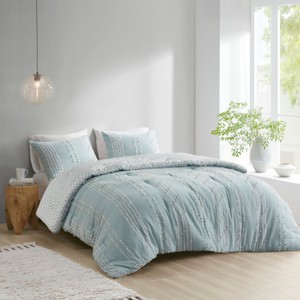 Gulches 3 Piece Cotton Jacquard Comforter Set Aqua King/Cal King - 1 of 4